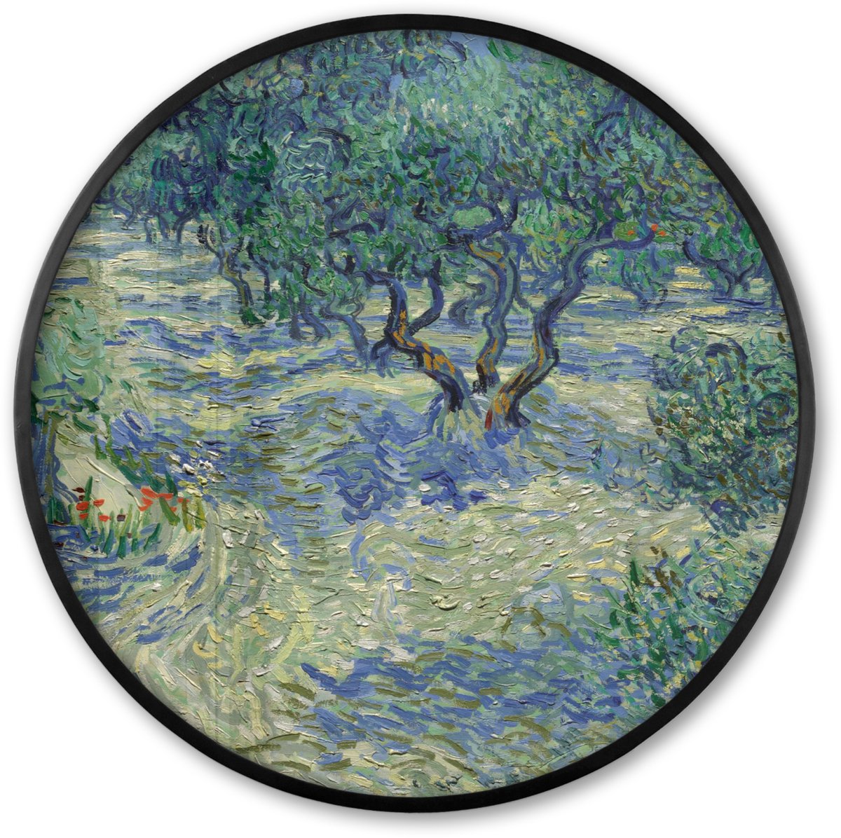 FrameYourWall Poster in lijst Rond - Fotolijst 60x60 cm - Posters - De Olijfgaard - Vincent van Gogh - Ronde posterlijst zwart - Decoratie - Wanddecoratie woonkamer - Muurdecoratie slaapkamer Multicolor