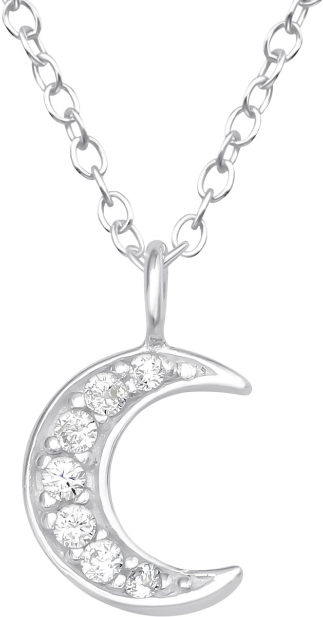 MAXTE 925 Zilveren Kinder Ketting Maan met Zirkonia - Sterling Zilver Halsketting Meisjes 39+3 cm