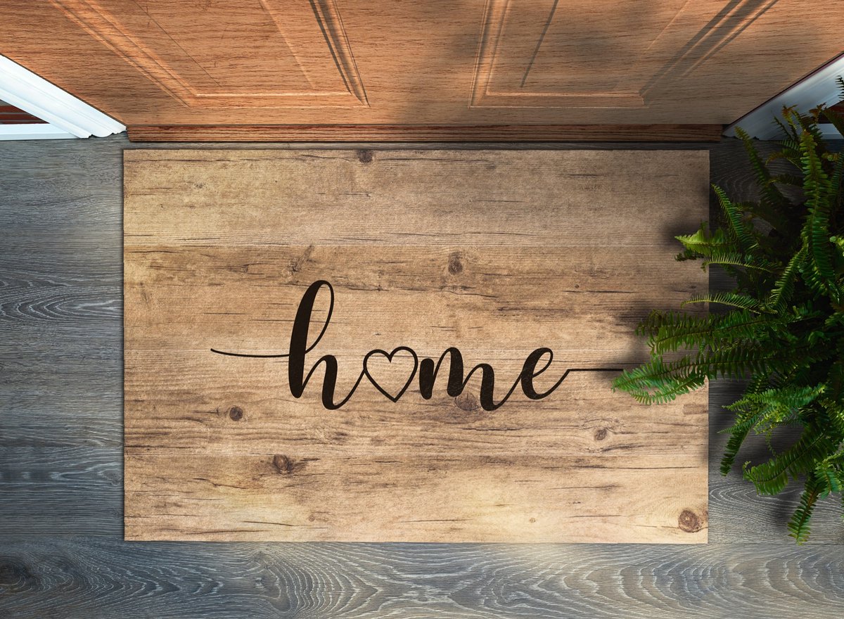 Coloray Deurmat voor binnen - Bruin Deurmat Met Print - Hout Met Het Woord 'Home' Deur Etree - Grote Deurmat - Design Deurmat - 90x60 cm