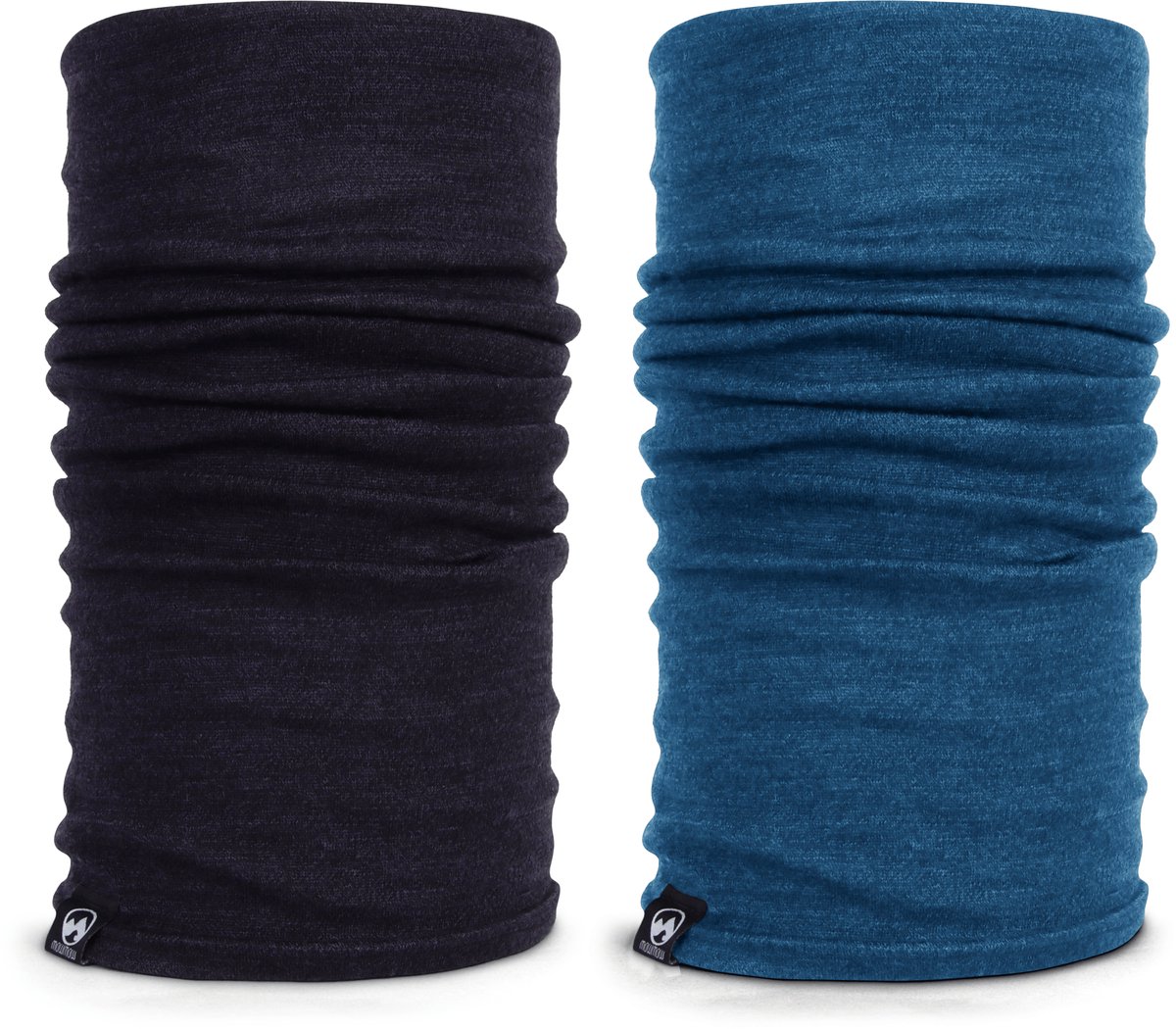 MowMow 2-pack Merino Nekwarmer - Sjaal - Multifunctionele hoofdbescherming - Sport - Wintersport - Zwart + Blauw
