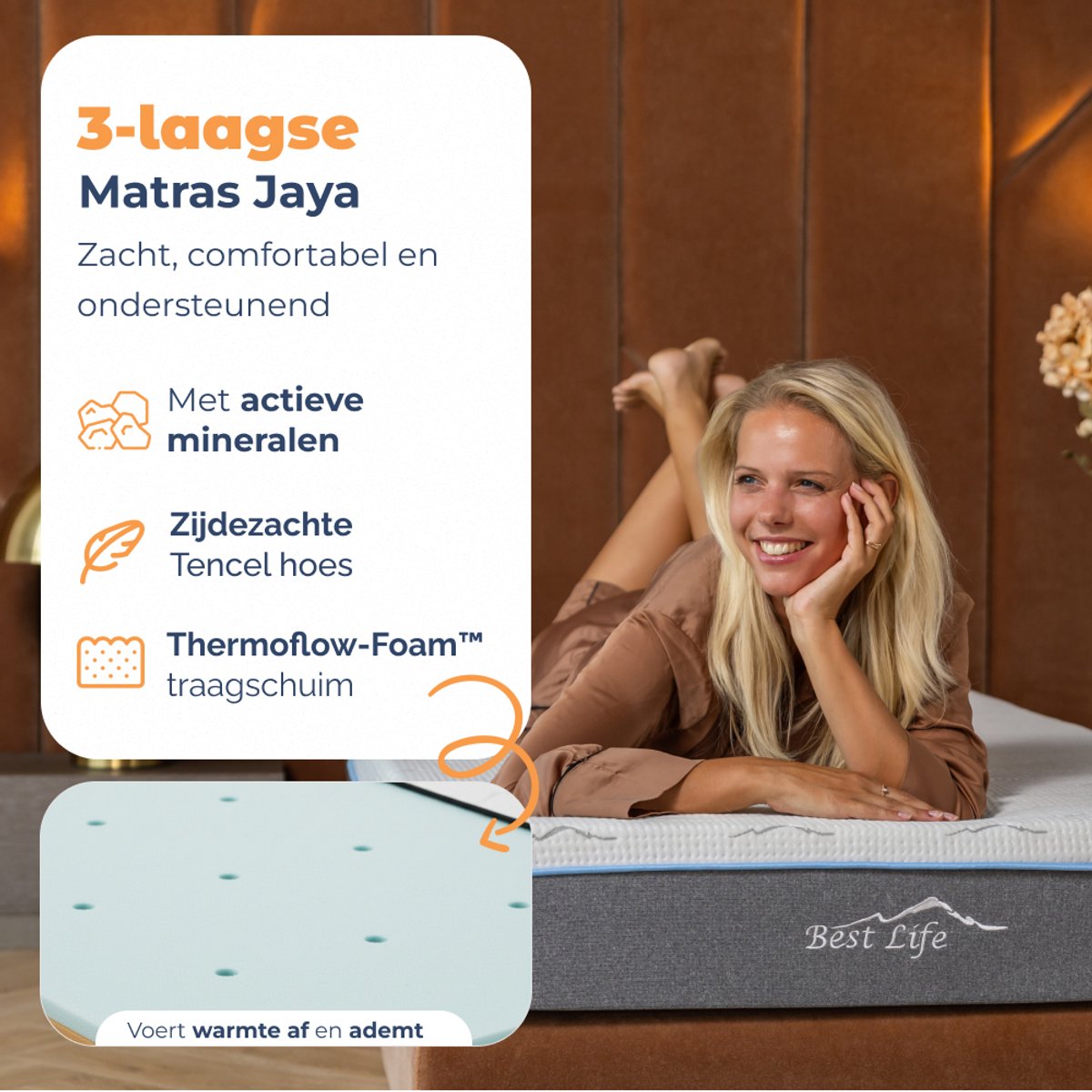 Best Life Jaya 180x200 - Traagschuim & Koudschuim, 3-laags thumbnail 2