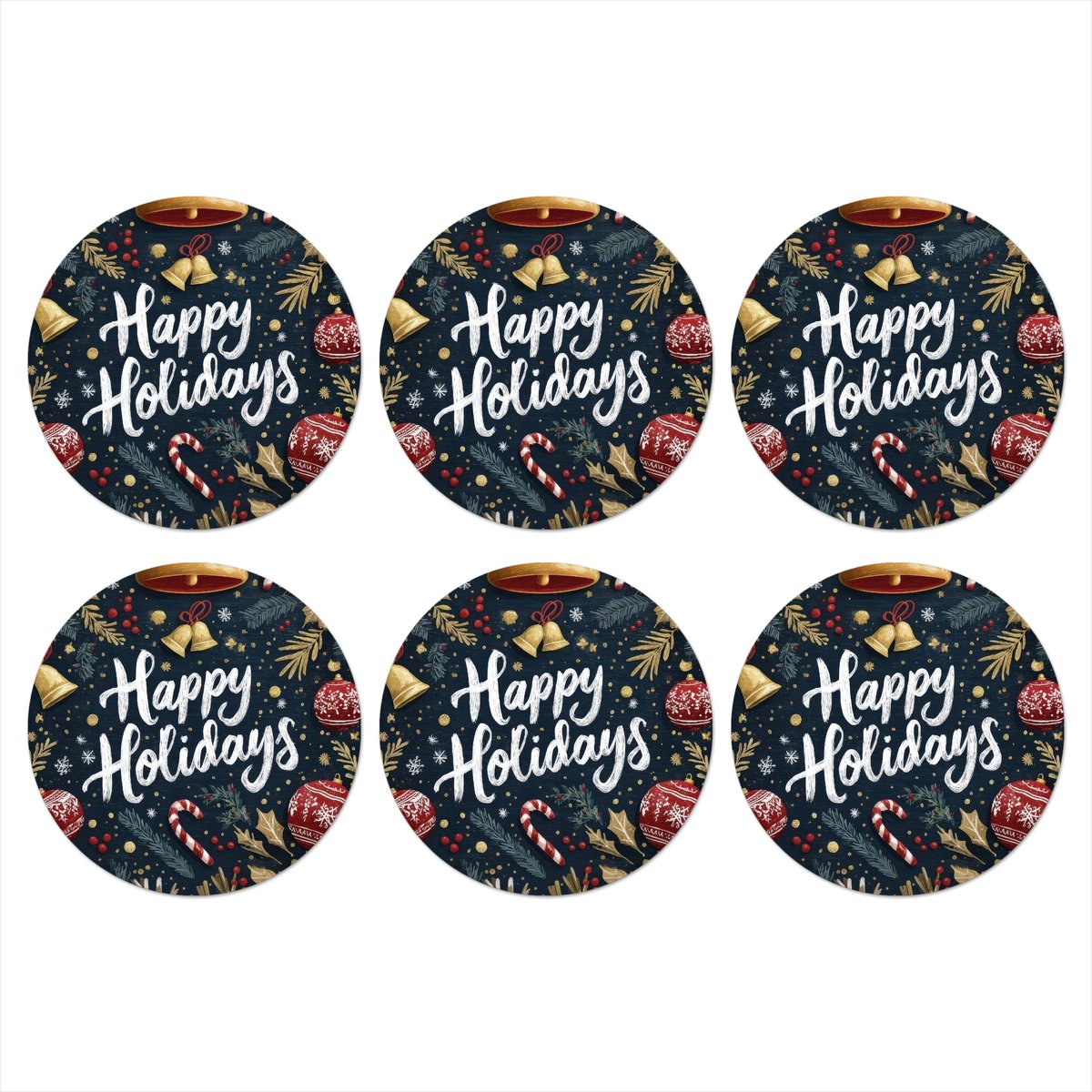 Onderzetters voor glazen - Rond - Feestelijk - Kerstgroet - Kleurrijk - 10x10 cm - Glasonderzetters - 6 stuks