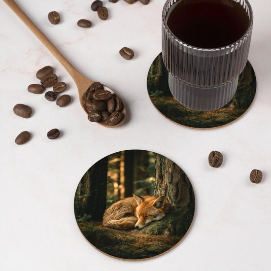 Sous-verres de verre ronds - Renard - Forêt - Dormant - 10 x 10 cm - Dessous de verre en verre - Lot de 6