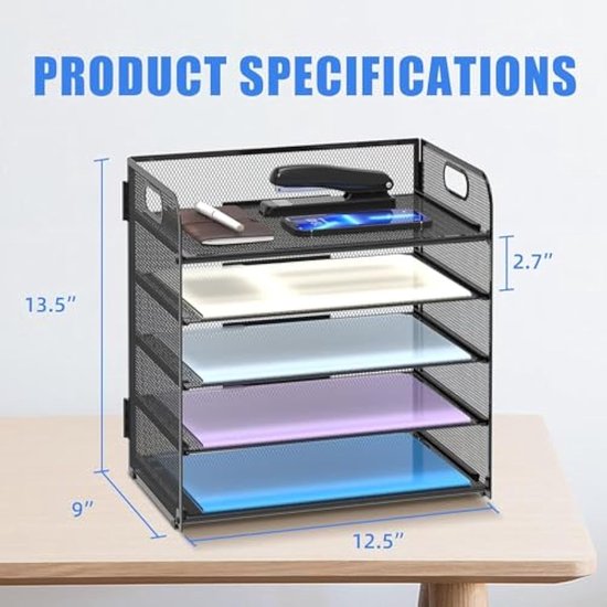 5 Tier Paper Organizer Letter Tray Organizer, Mesh Metal Desk File ...