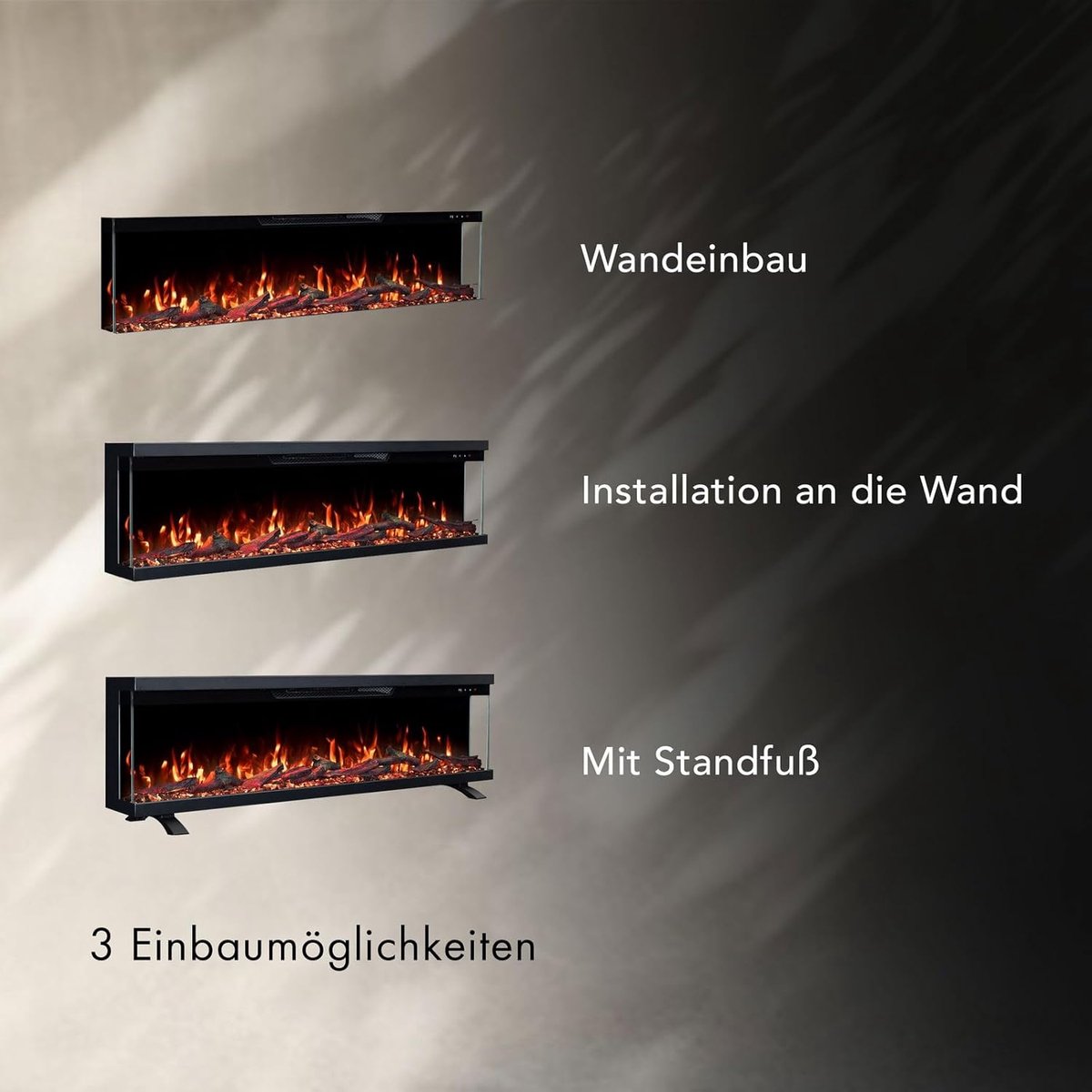 Elektrische Open Haard Ganeey Luxe 3D LED Inbouwhaard 106 cm – Realistisch Vlameffect met Knettergeluid, App & Afstandsbediening – 1800W Verwarming met Thermostaat, Timer & Kinderbeveiliging – Moderne Wandhaard Zwart