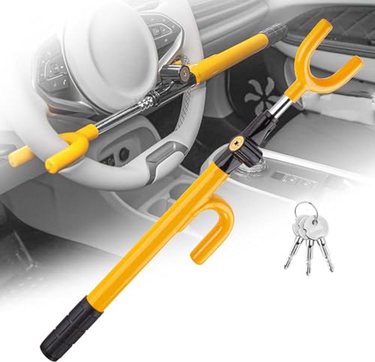 Voertuig Stuurwiel Lock - Auto Anti Diefstal Beveiliging met Verstelbare Lengte voor Auto's, Vrachtwagens, Vans en SUV's
