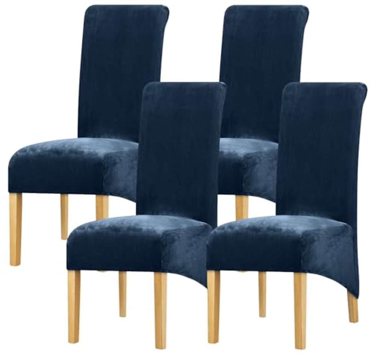XL Stoelhoezen voor Eetkamerstoelen - Stretch Fluweel, Pak van 4, Marineblauw - Perfect voor Feesten en Woondecoratie
