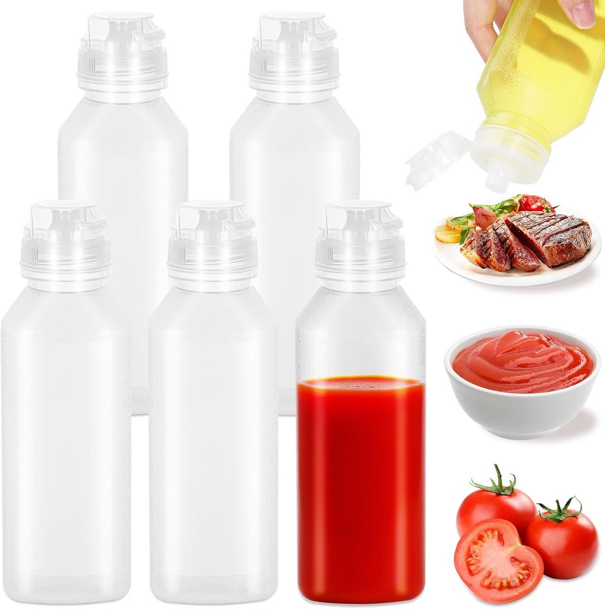 Image of 300 ml plastic knijpflessen met spuitmonden - 5 stuks sausflessen - food grade knijpende kruiderijfles voor sauzen en dressings