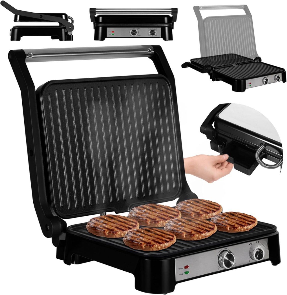 MMP® Contactgrill met uitneembare platen - Contactgrill - Multi grill - Zwart - 33cm x 32cm x 13cm