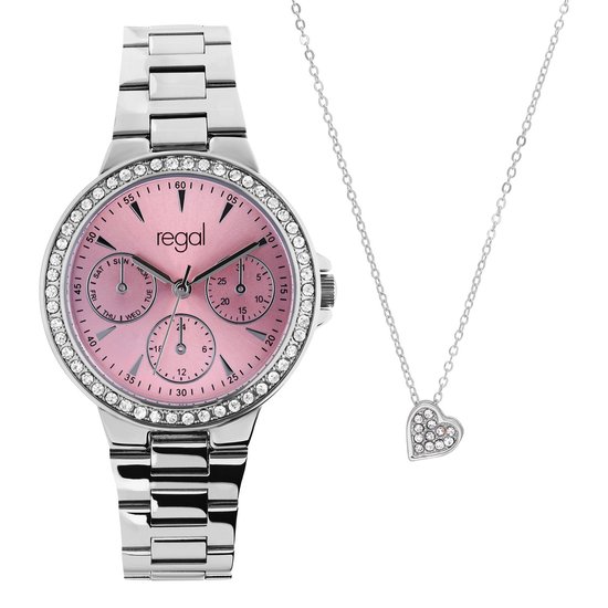 Lucardi - Dames Regal Dames Horloge met gratis ketting - Cadeau Set - Alloy - Zilverkleurig