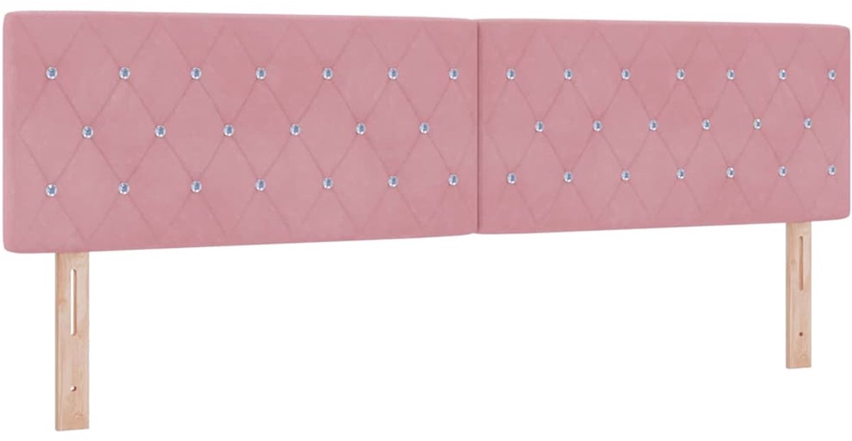 vidaXL - LED-hoofdeind - met - LED - -striplichten - Geruit - Roze - 90 - cm - Fluweel