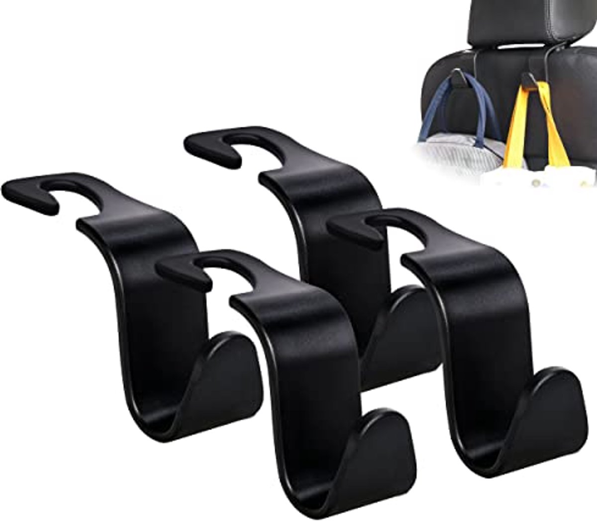 Image of 2 stuks universele autostoel-hoofdsteunhaken voor handtas en kleding - zwart