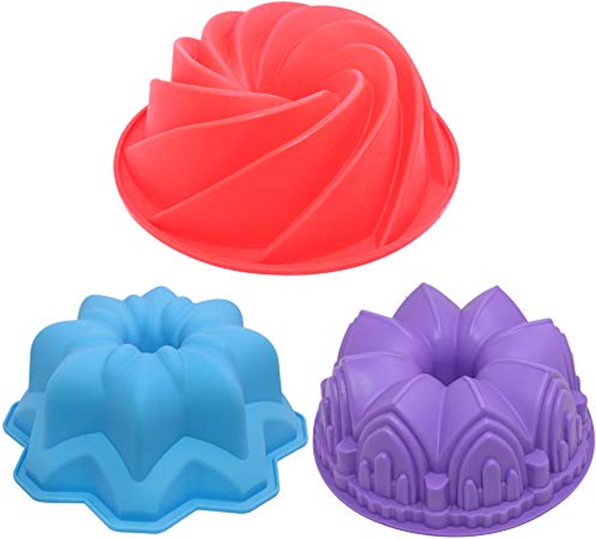 Siliconen Cake Brood Bakvormen Set - Swirl, Kasteel en Dubbele Bloem Cakevormen