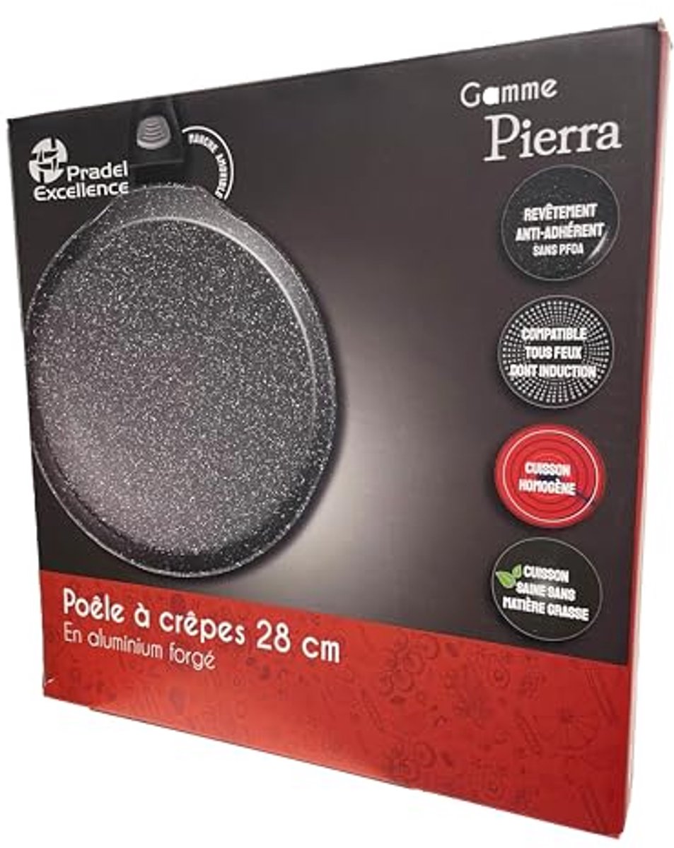 Crêpes pan 20 cm van gesmeed aluminium - met steenlook anti-aanbaklaag - afneembare handgreep - geschikt voor alle warmtebronnen