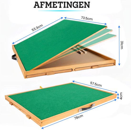 Afmetingen van het opvouwbare puzzelbord: 78x57.5x4 cm en 73.5x53.3 cm uitgevouwen.