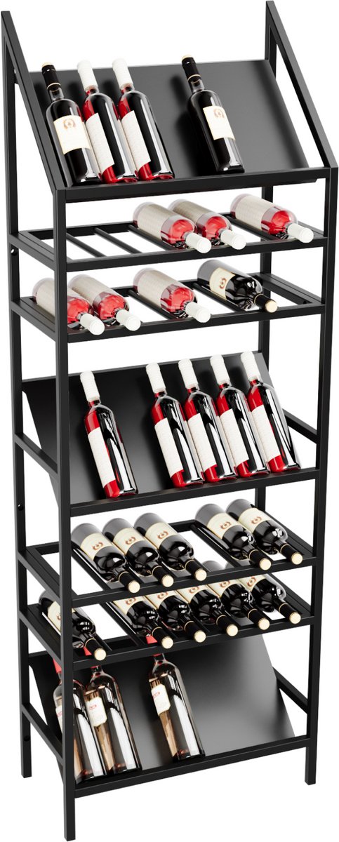 MetaloPro Wijnrek Alsace – Zwart Metalen Flessenrek Voor 49 Wijnflessen, Robuust Design, Ideaal Voor Keuken, Kelder Of Bar – 170x60x30cm