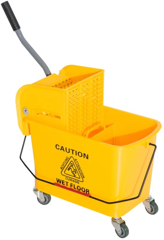 Schoonmaakkar – 20L – 4 wielen – wringer – geel