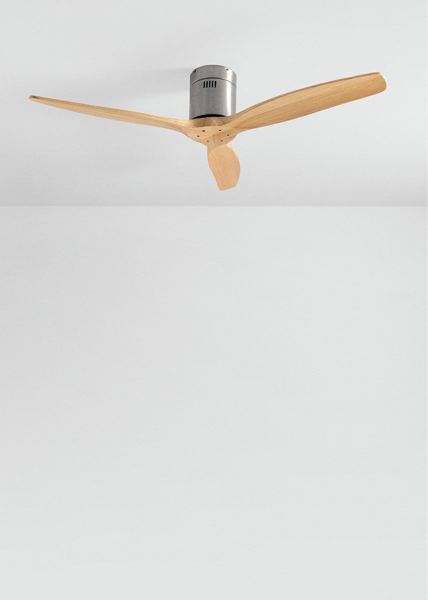 CREATE - Plafondventilator 40W silent 100% hout (Ø132cm) (ruimtes 10m²-25m²) - Nikkel / Licht hout - Geen licht - Afstandsbediening - WIND CALM NATURAL WOOD