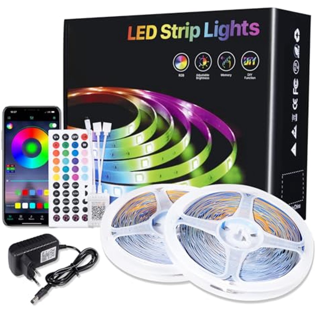 30m RGB LED Strip met Afstandsbediening en Bluetooth App - Dimbaar, Kleurverandering, Muzieksynchronisatie voor Binnengebruik