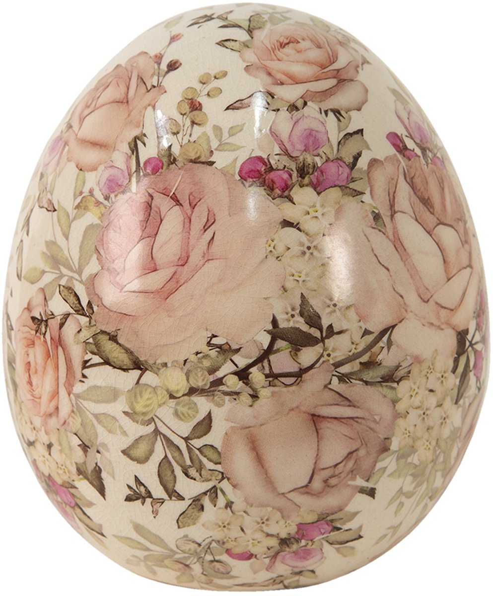 Clayre & Eef Beeld Ei Ø 14x16 cm Roze Keramiek Bloemen