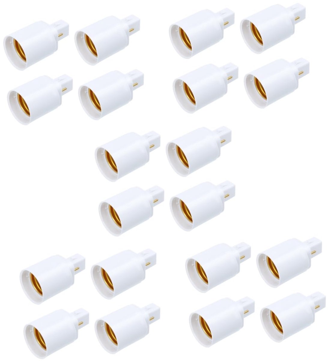 20pcs G24d conversion lamp head adapter for hump pistes CFL light bulbs three light converters [metal material]: nickel-plated copper screw light E27 white lamp holder