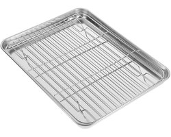 Baking Pan Nonstick 2 Pieces/Set Rectangular Griddle Stainless Steel Griddle With Detachable Cooling Rack - 31x24x2.5cm