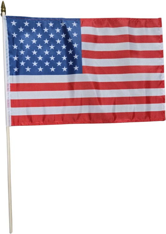 Luxe zwaaivlag Amerika - USA - op stok - 30 x 45 cm - landen versiering - supporters