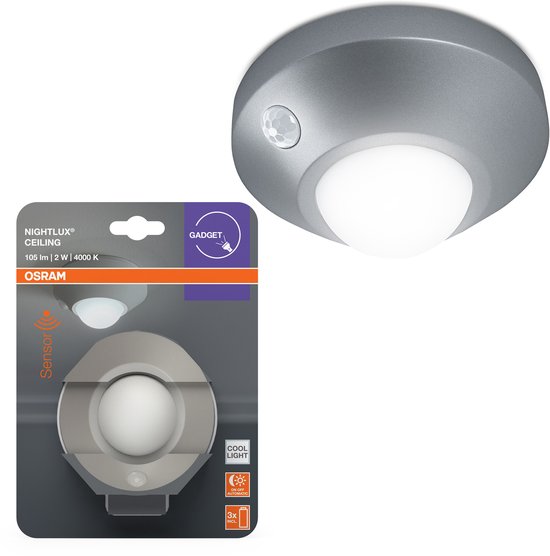 OSRAM NIGHTLUX plafondlamp, zilver, met bewegings- en lichtsensor, op batterijen, IP20, 105 lm, 4000K, eenvoudige installatie en robuuste behuizing. van Merkloos — afbeelding 5
