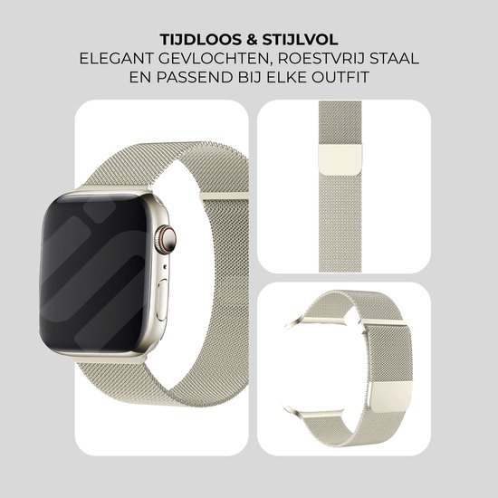 Strap-it Luxe Milanese band- Geschikt voor Apple Watch bandje - Series 1/2/3/4/5/6/7/8/9/10/11/SE/SE2/SE3 - Sterrenlicht / Starlight - RVS metalen bandje met magneet - Milanees iWatch bandje voor maat: 38 / 40 / 41 / 42mm