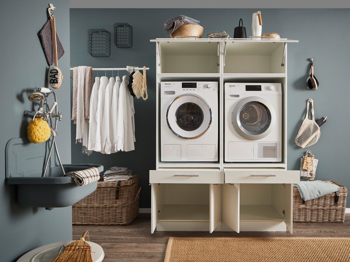 Duo Wasmachine kast met bovenkasten - Wasmachine verhoger - Duo wasmachine meubel - Wasmachine en droger ombouw meubel - Wit - Hoogte 200cm - Wasmachine ombouwkast - Met bovenkasten