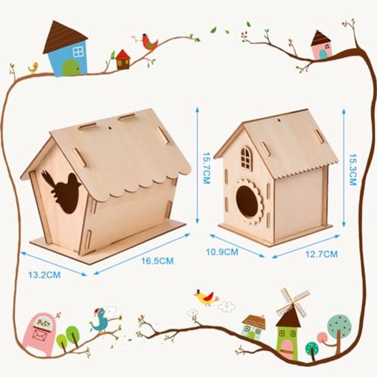 16-delige houten doe-het-zelf 3D-vogel knutselset voor kinderen (6-12