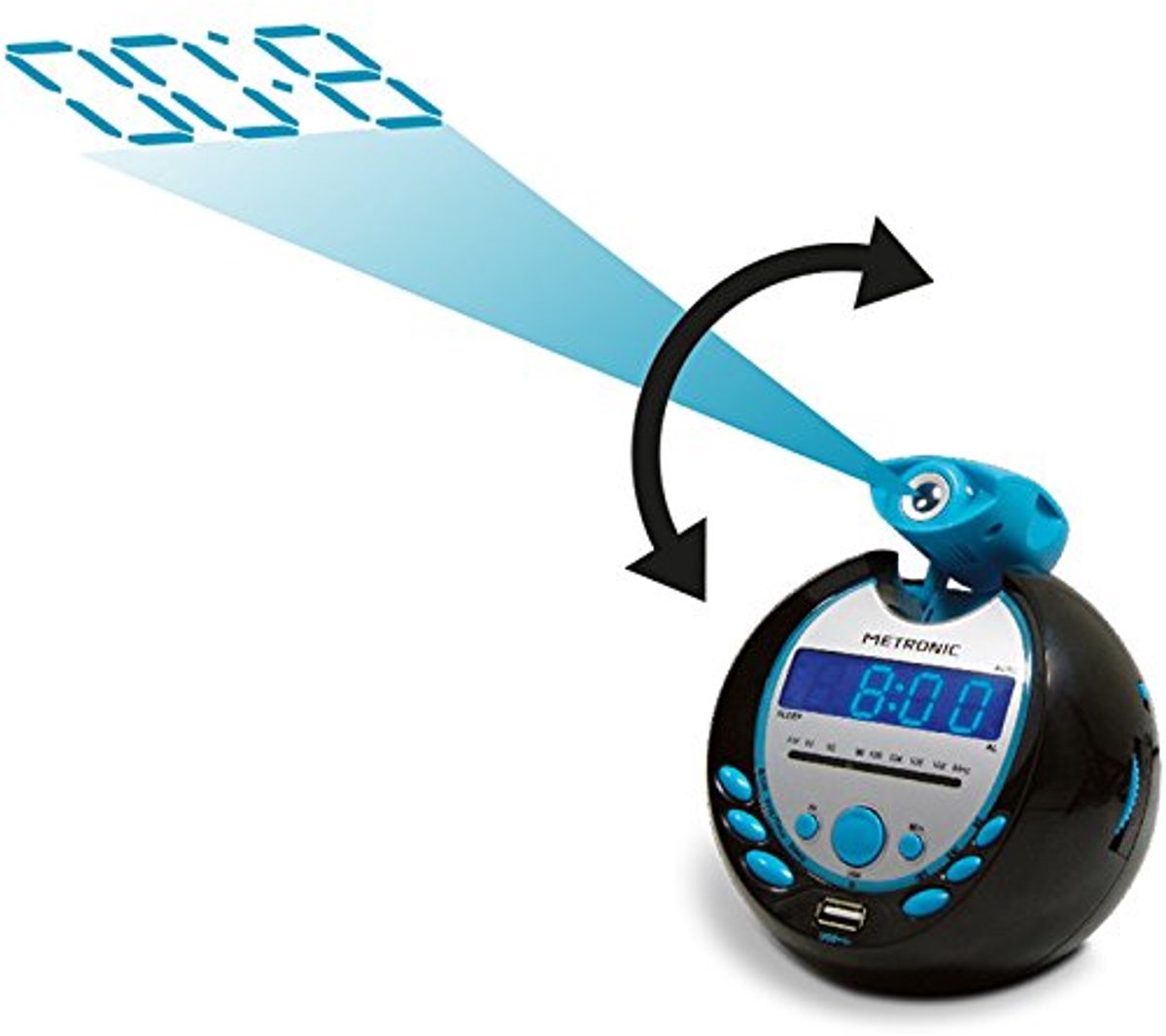 Alarmklok Radio met USB-aansluiting - Zwart en Blauw