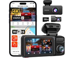 RedTiger F17 Elite 4K 128gb night vision dashcam - 4K + 2x Full HD resolutie met Sony Starvis 2 sensoren – Interieur camera - 128gb Micro SD kaart - 3,0 inch touchscreen Lcd - Wifi en Gps - Parkeerbewaking - G-sensor - Loop recording