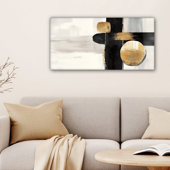 Tableau sur toile 80x40 cm - Décoration murale exclusive Formes - Coups de pinceau - Abstrait - Goud - Décoration murale salon - Décoration chambre à coucher - Accessoires de chambre - Tableaux sur toile