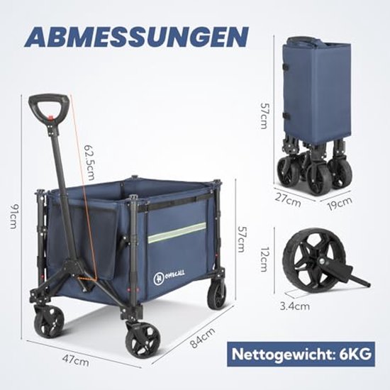 Opvouwbare Bolderkar voor 100 kg - Handwagen met Verstelbare Handgreep en Reflecterende Strepen voor Strand en Tuin van Opvouwbare Bolderkar — afbeelding 4