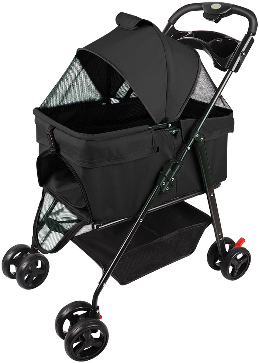 PIPIPOXER Hondenbuggy opvouwbaar hondenkarretje voor honden en katten, afneembare hondenbuggy-Zwart