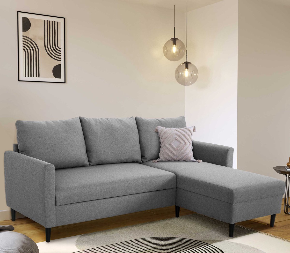 Hoekbank Tweety Rechts - 192x137x82cm - Grijze Stof