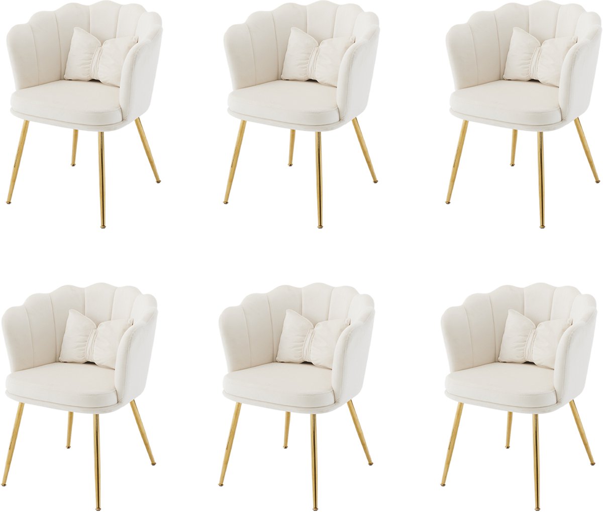 HAUSS SPOLE Eetkamerstoelen - 62x54,5x77 cm - Set Van 6 Armleuningstoelen Bloem Rug - Fluweel - Beige