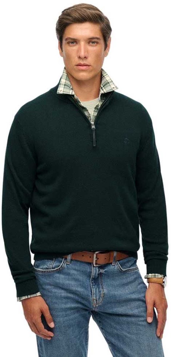Superdry Essentials Katoenen Trui met Halve Rits Heren Sweaters Groen