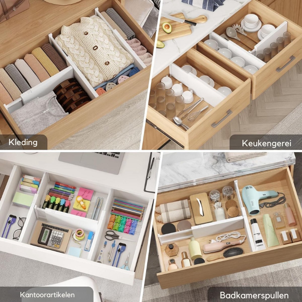 Thuys – 10 Pack Ladeverdelers – 15cm Hoog – 34 – 56cm – Verstelbare Kleding Organizers – Wit