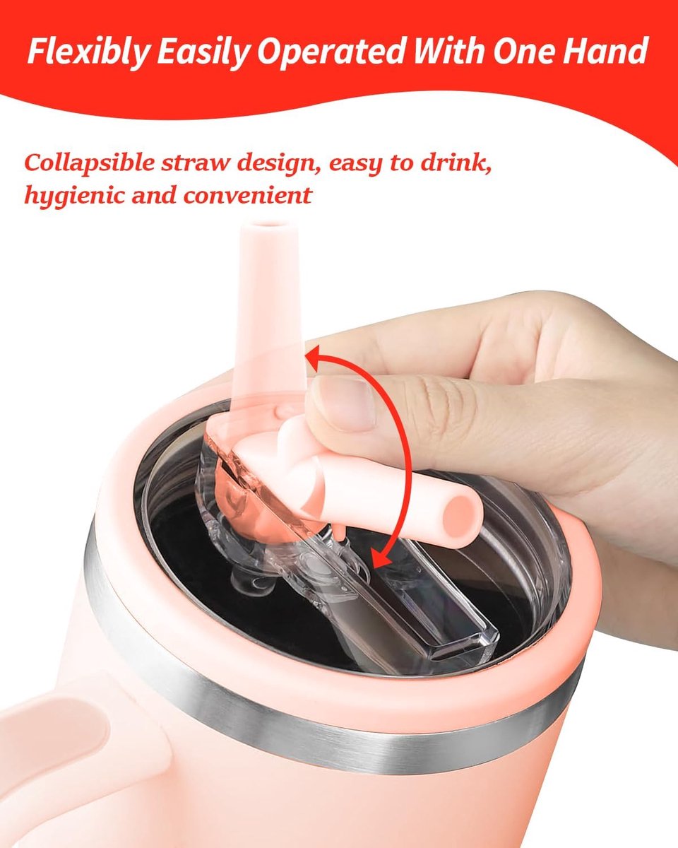 2 stuks - Vervangende deksel van 40 oz voor Stanley Quencher Tumbler - 40 oz Tumbler Flip Lids met rietje als vervanging voor Stanley Cup - herbruikbaar - morsbestendig, spatwaterdicht (roze) – foto 6