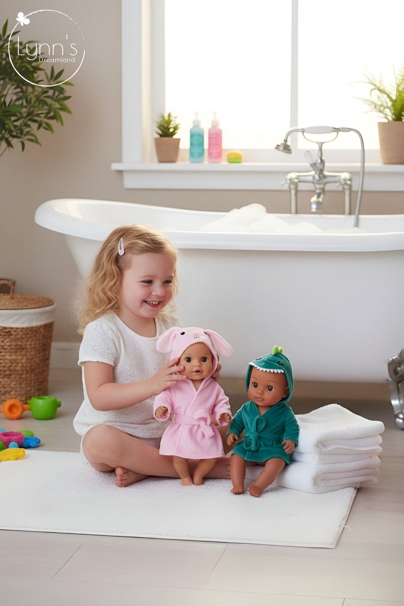 Poppenkleertjes voor babypop 43 cm - Roze konijn badjas - In cadeauzakje - Poppenkleding geschikt voor o.a. Baby Born pop — afbeelding 3