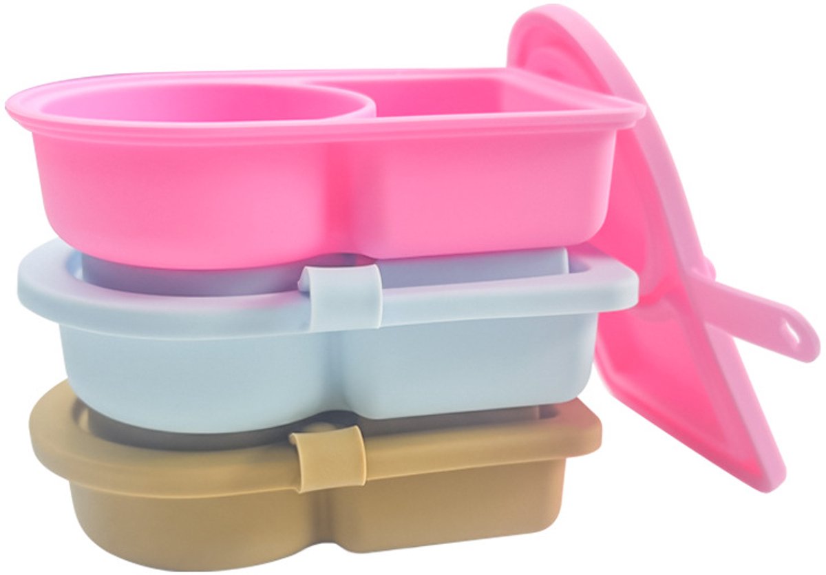 Herbruikbare snackdoos van siliconen met deksel, snackverpakkingsdoos met twee compartimenten, saladedressing- en condimentenbakje, kleine mini-voedselsnackdoos.
