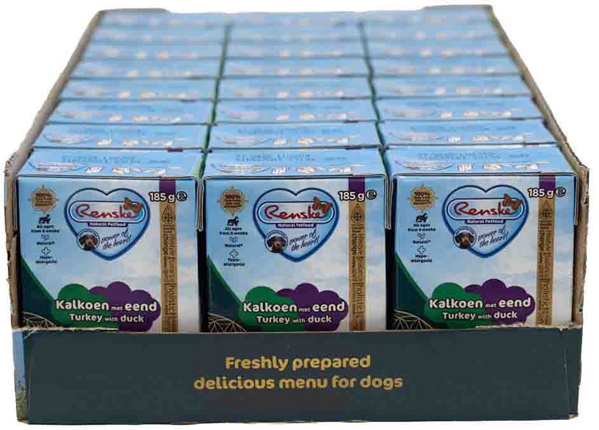 24x Renske Vers Tetra Hondenvoer Nat Kalkoen met Eend 185 gr