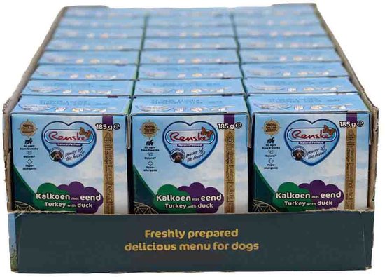 Renske Vers Tetra Hondenvoer Nat Kalkoen met Eend - 24 x 185 gr - Voordeelverpakking