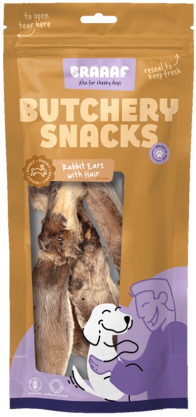 Braaaf Butchery Rabbit Ears with Hair Hondensnack - 80 gr