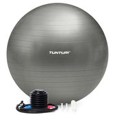 Tunturi Anti Burst Fitness bal met Pomp - Yoga bal 75 cm - Pilates bal - Zwangerschapsbal – 220 kg gebruikersgewicht - Incl Trainingsapp – Zilver