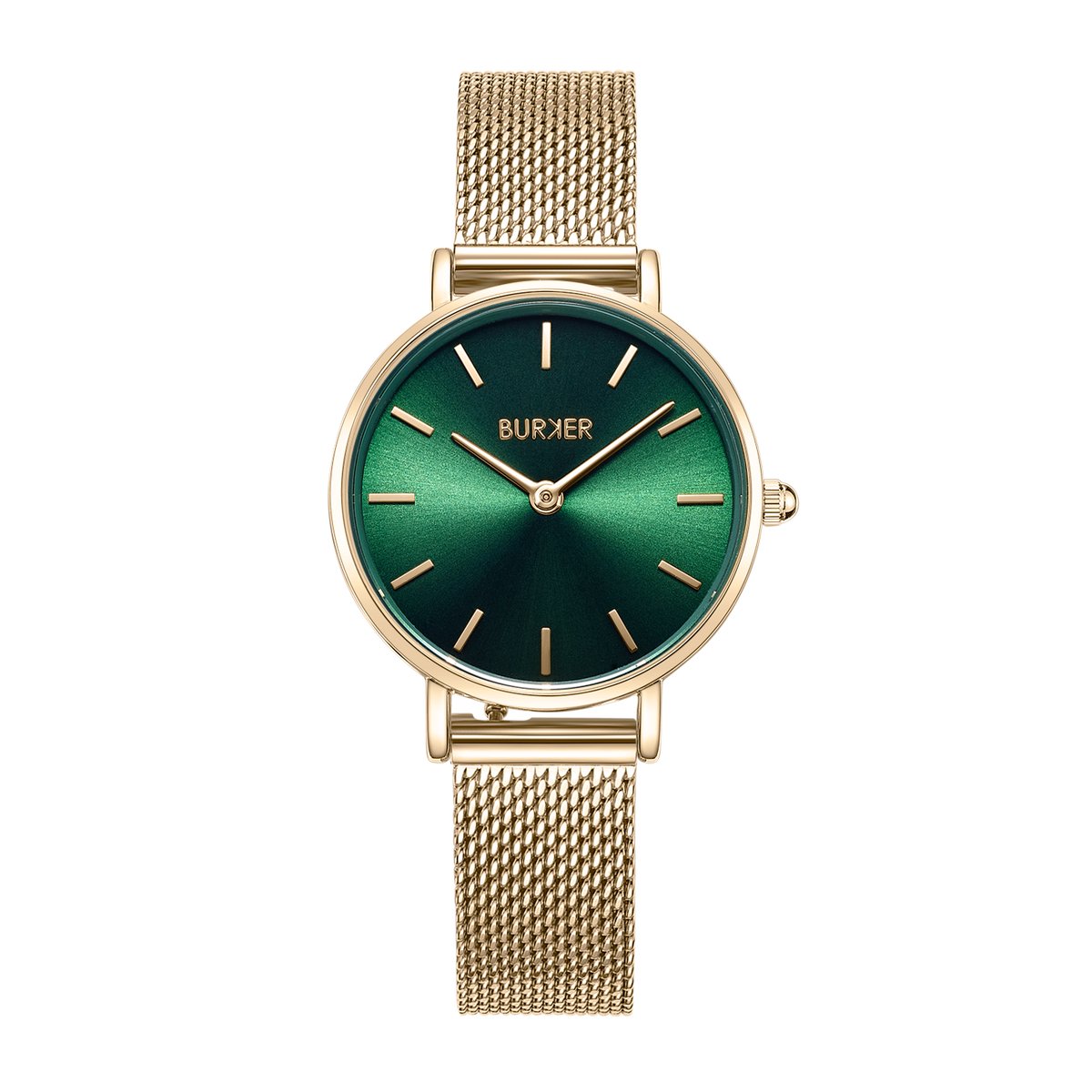 BURKER Ruby Petite Horloge Dames - Rond - Goud Groen - Milanese Band - 28 mm