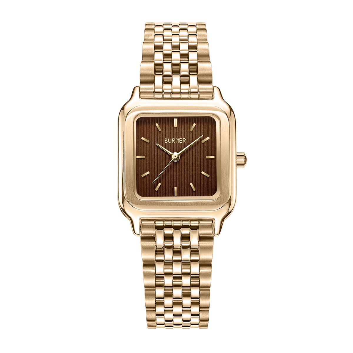 BURKER Macy Horloge Dames - Vierkant - Goud Bruin - Schakelband - 26 mm