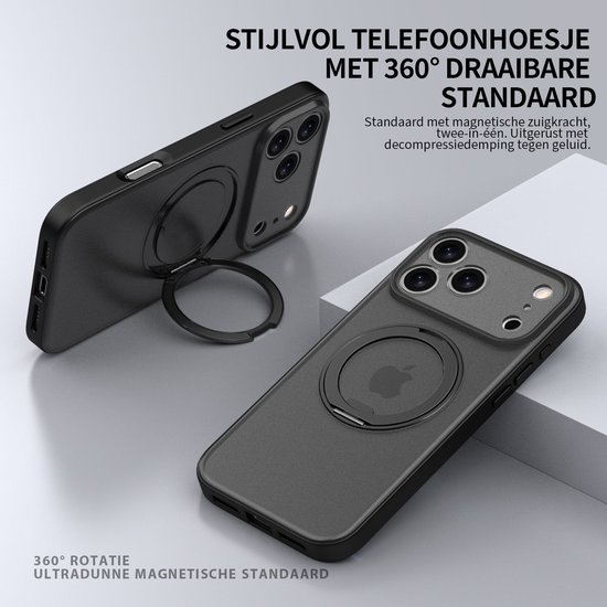 Coque IYUPP pour iPhone 17 Pro - Compatible MagSafe - Coque arrière magnétique avec béquille - Zwart